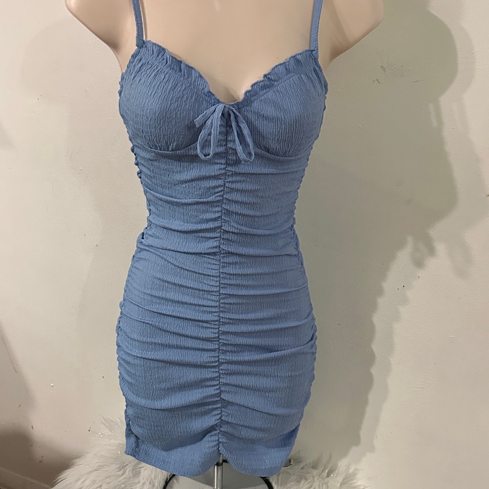 Elegant Blue Ruched Dress